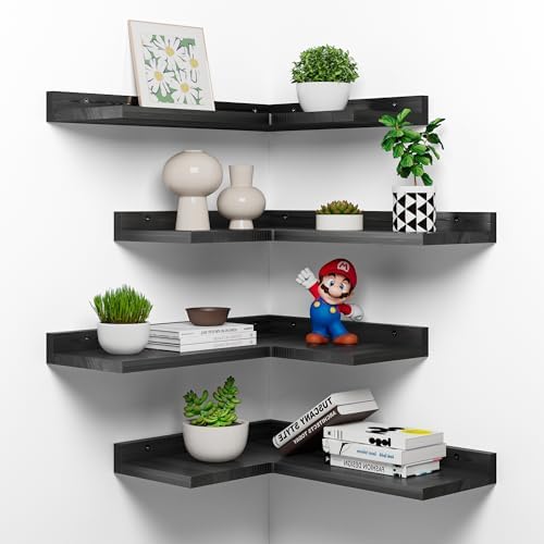 4-Tier Corner Floating Shelves Black