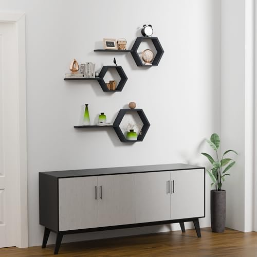 Hexagon Floating Shelves Set of 6 Carbonized Black