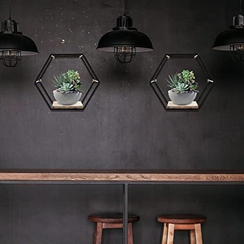 Happyyami Black Iron Hexagon Wall Mounted Storage Shelf
