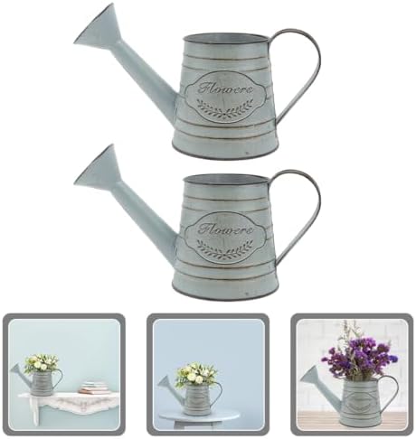 2Pcs Vintage Metal Flower Planter Antique Decorative Vase for Farmhouse Rustic Style Flower Holder with Handles