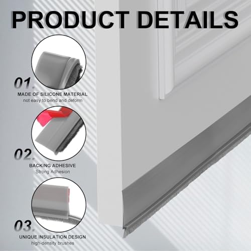 Uxcell Door Bottom Sweep with Adhesive 39 x 2 Inch Silicone Draft Strip for Cold and Noise Blocker