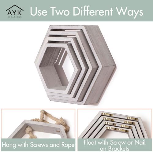 Dual Purpose Hexagon Shelves Set of 4 for Wall and Hanging