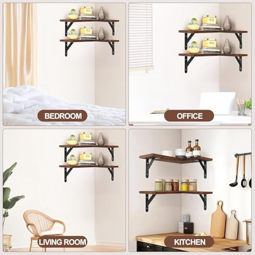 Gabotrie Corner Floating Shelves Set of 4 Dark Brown