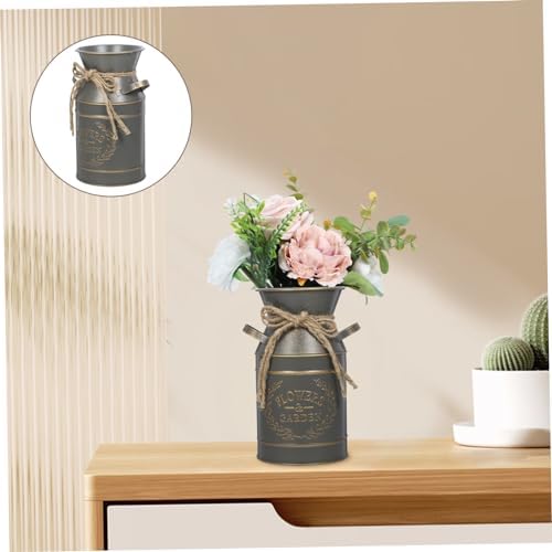 PRETYZOOM Vintage Galvanized Metal Jug Vase for Dried Flowers Rustic Planter with Handle