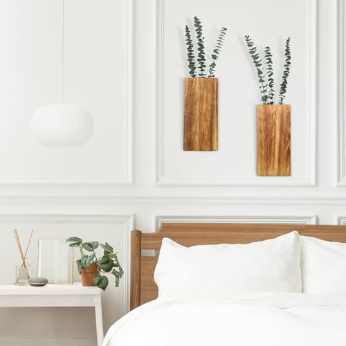 Wood Wall Planter 2 Pack for Artificial Flowers and Decor Modern Wooden Vase for Home Decor