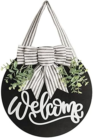 Welcome Wreath Front Door Decor Black Welcome Sign