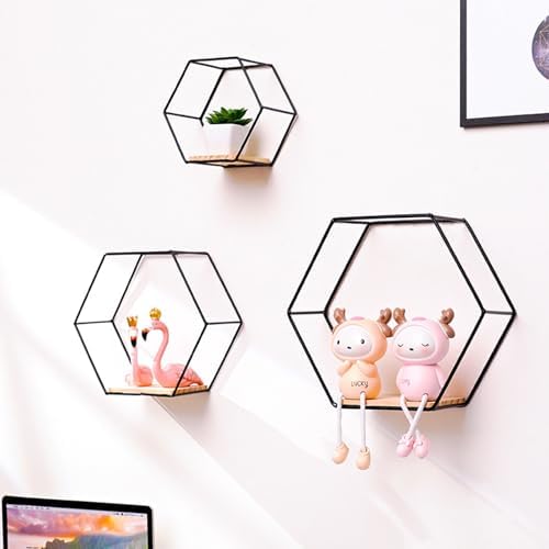 SOONHUA 5pcs Hexagon Wall Shelves Set