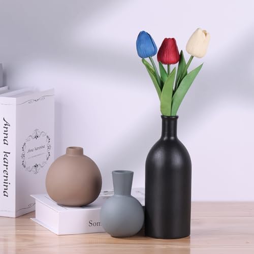 LINYTHER Ceramic Vase Set of 3 Decor Brown