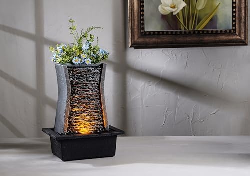 GOSSI Tabletop Water Fountain with LED Lights and Plastic Pot