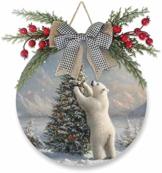 Welcome Sign Christmas Wreath Decor Round Wood Sign