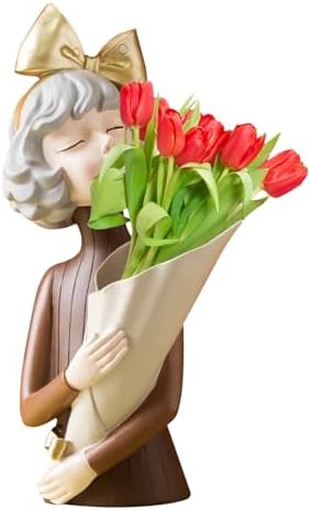 Decor Ornaments - Dry Flower Holder - Artistic Girl Statue Vase for Home Decor