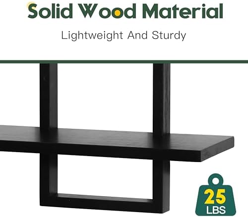 PHOENANCEE Floating Shelves Set of 2 Modern 2-Tier Black Oak Wall Display