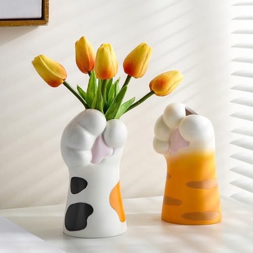 WAIT FLY Cat Paw Ceramic Flower Vase Orange