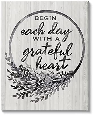 Stupell Industries Grateful Heart Vintage Country Wreath Canvas Wall Art 36x48 Grey