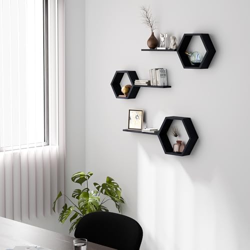 Hexagon Floating Shelves Set of 6 Carbonized Black