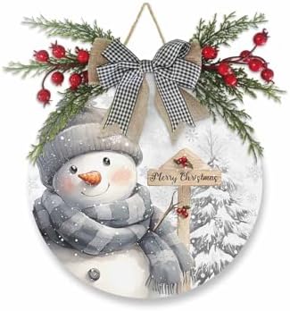 Welcome Sign Christmas Wreath Decorations Snowman Wood Wall Decor