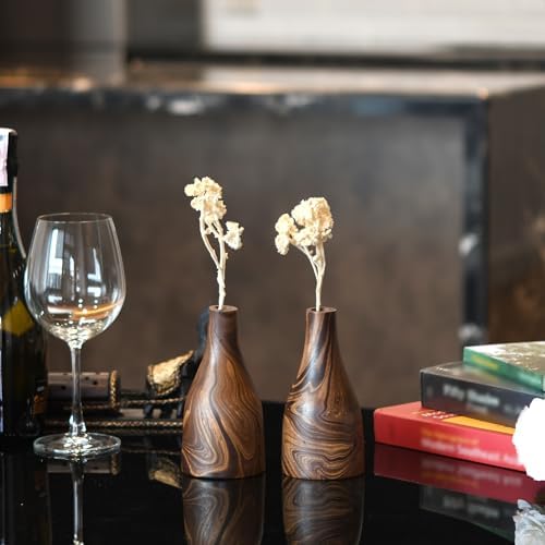 AeraVida Artistic Grain Pattern Mango Wood Flower Vase Set of 2