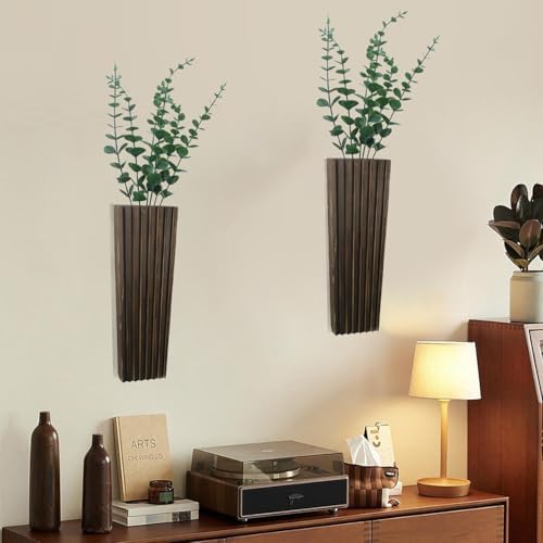 2 Pack Brown Wood Wall Planter for Indoor Decor