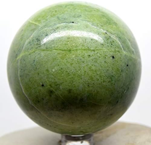 64mm Green Jade Sphere Natural Nephrite Crystal Ball with Stand