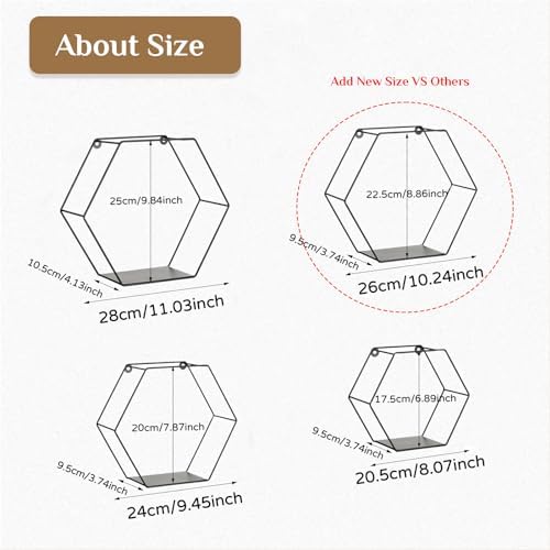 Hexagon Shelves Black Metal Set of 4