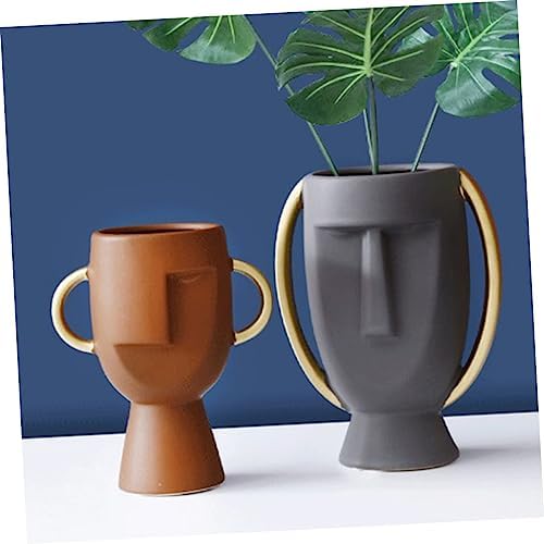 Human Face Ceramic Vase Dry Flower Holder for Home Decoration Unique Table Ornament Grey Craft
