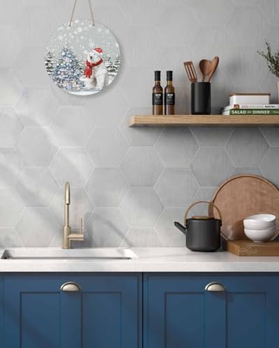 Christmas Welcome Sign Front Door Decor 10 Inch Wooden Wreath