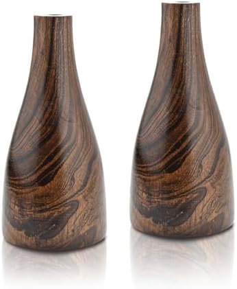 AeraVida Artistic Grain Pattern Mango Wood Flower Vase Set of 2
