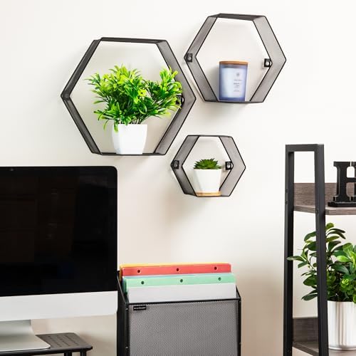 Mind Reader Hexagon Floating Shelves Set of 3 Black