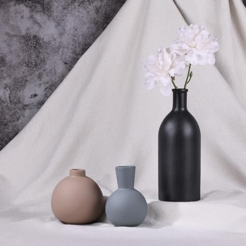 LINYTHER Ceramic Vase Set of 3 Decor Brown