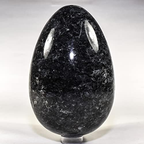 73 Inch Larvikite Egg with Wood Stand - Natural Feldspar Mineral
