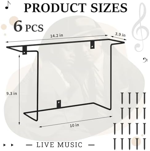 4 Pcs Vinyl Record Wall Shelf Mount Floating Metal Storage Racks for 12 Inch Records