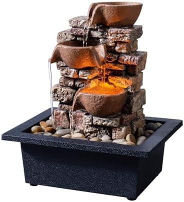 Haobos 3-Tier Tabletop Fountain with LED Lights