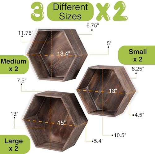 Rustic State Hexagon Floating Shelves - Set of 6