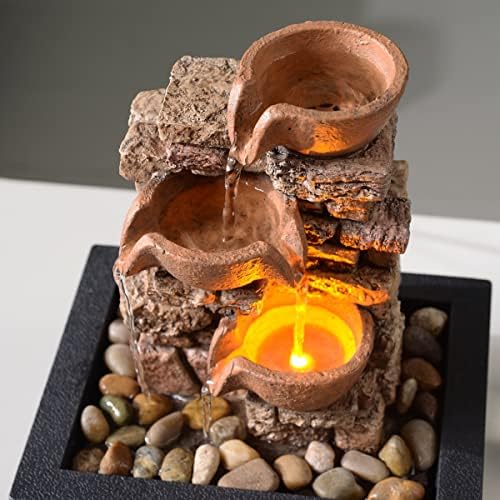 Haobos 3-Tier Tabletop Fountain with LED Lights