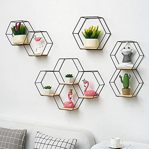 Goodilest Hexagon Floating Wall Shelf with Iron Frame