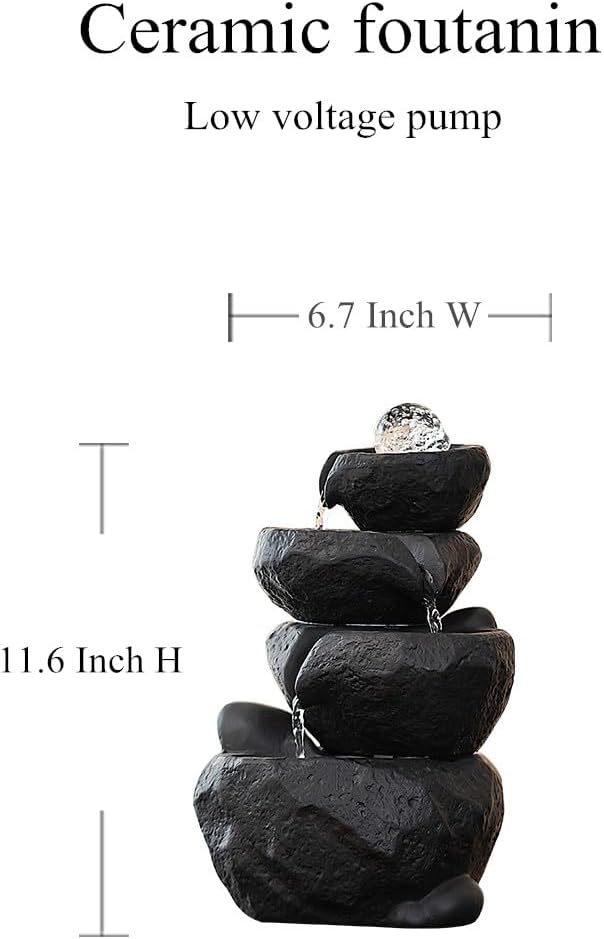 Ceramic Tabletop Fountain Water Feature Black