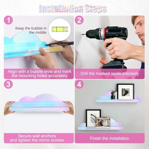 Iridescent Floating Shelves 4 Pack for Home Decor