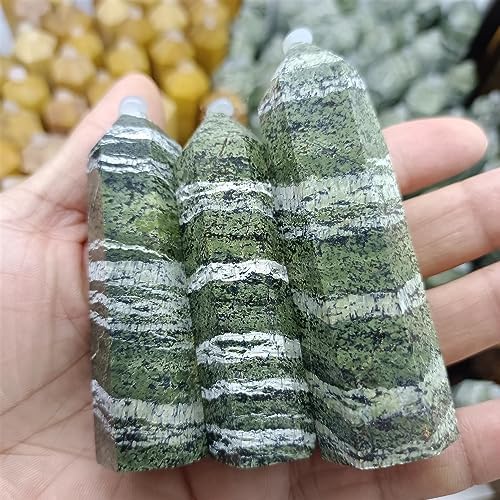 KatLin Natural Green Zebra Stone Crystal Column for Home Office Decor