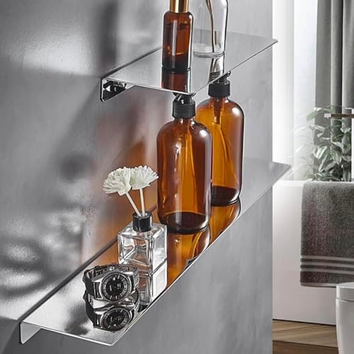 12 Inch Stainless Steel Wall Mounted Floating Shelf with 2 Levels