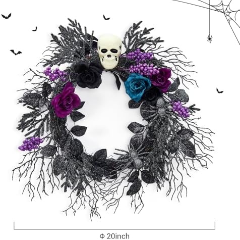 Gothic Halloween Skull Wreath with LED Lights