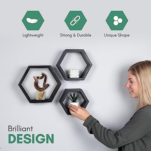 Hexagon Floating Shelves Set of 3 for Home Decor Storage