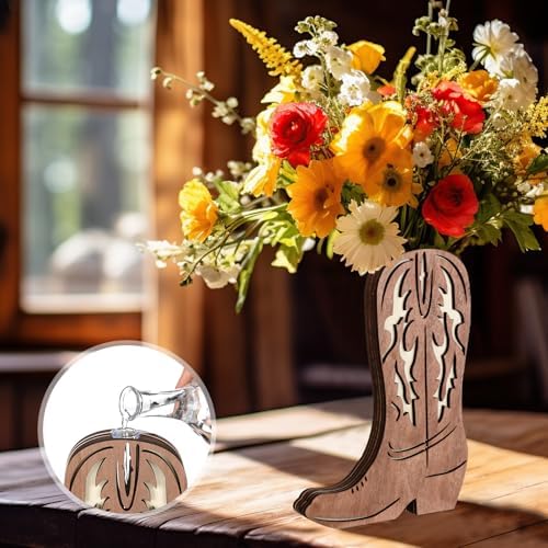 Cowboy Boot Vase with Glass Container 12x8