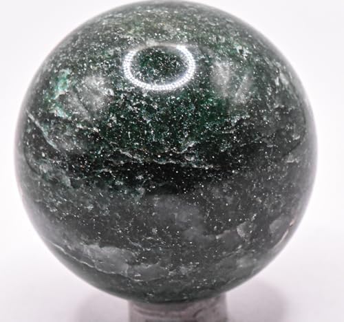 47mm Dark Green Jade Carved Sphere with Stand