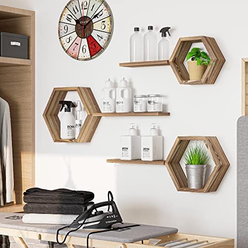 Modern Wooden Hexagon Floating Shelves Set of 6