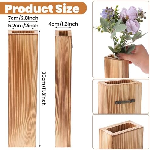 4 Pack Wood Wall Decors for Indoor Plants and Dried Flowers