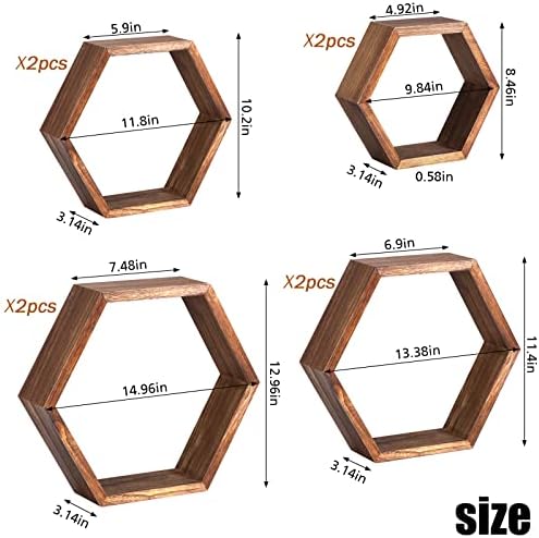 Maitys Hexagon Floating Shelves Set of 8 Brown Wood Wall Decor