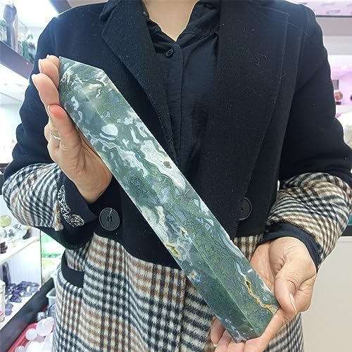 KatLin Natural Water Grass Agate Stone Column for Energy Healing and Home Decor