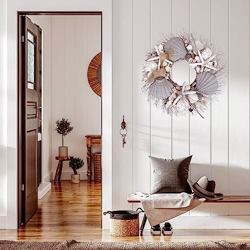 ANDALUCA Natural Seashells Starfish 20 Inch Coastal Wreath
