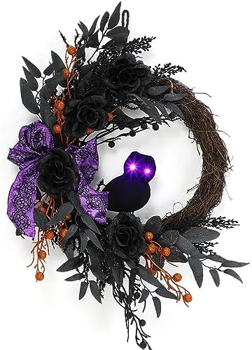 22 Inch Halloween Owl Wreath with Lighted Eyes