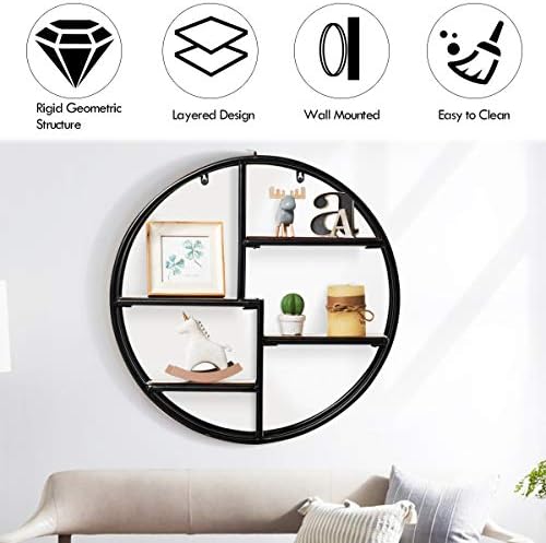 Tangkula 4-Tier Round Wall Shelf with Iron Frame
